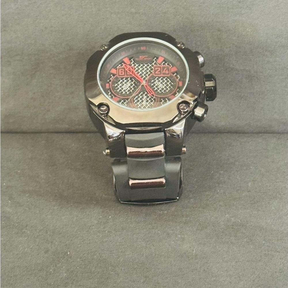 Black Men's Sport Chronograph Watch with Red Accents - Picture 3 of 9